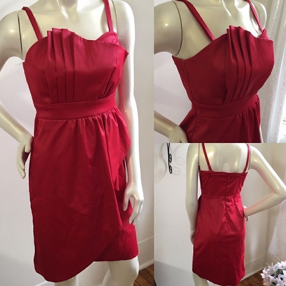 Metro style red satin sheen stretch party 🎉 dress‎